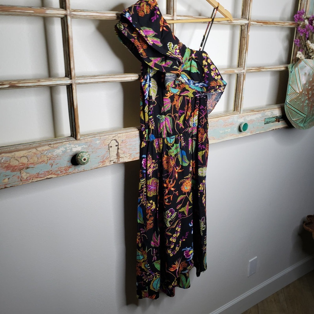 H & M Rainforest Floral Ruffle One Shoulder Viscose Dress size 6 - Picture 12 of 16
